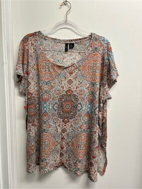Cynthia Rowley Orange & Blue Medallion Short Sleeve Top